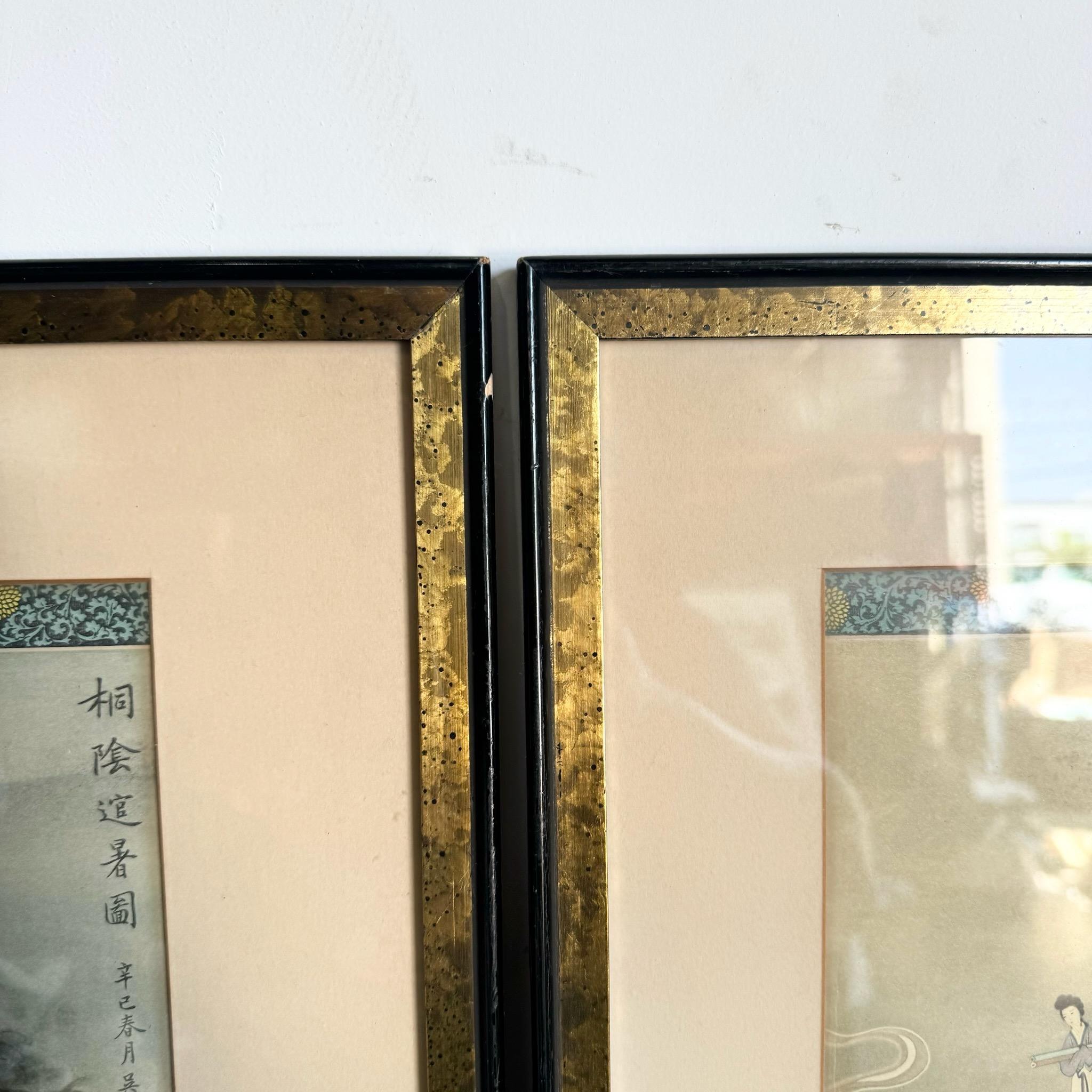 Peinture asiatique encadrée sur soie - une paire en vente 4