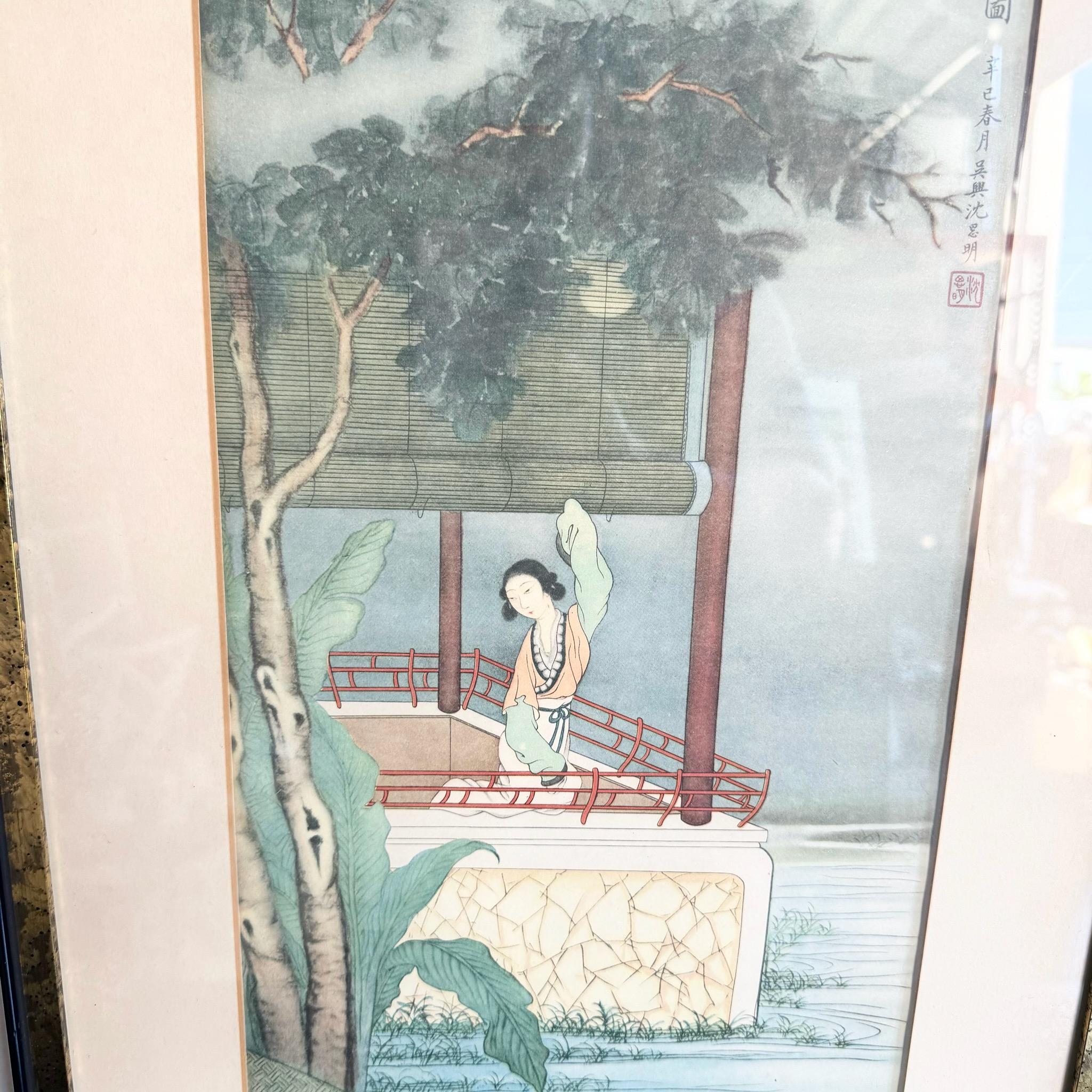 Peinture asiatique encadrée sur soie - une paire en vente 2
