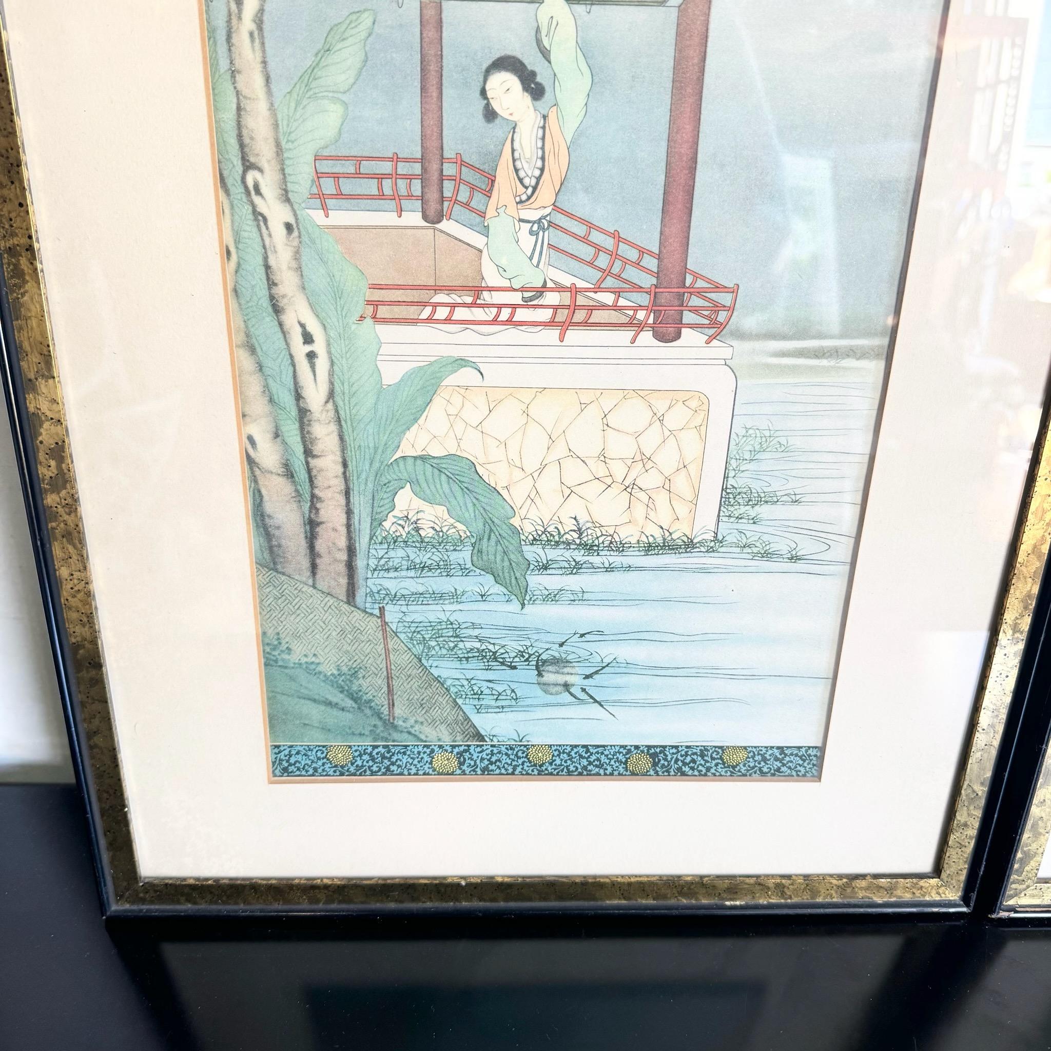 Peinture asiatique encadrée sur soie - une paire en vente 3