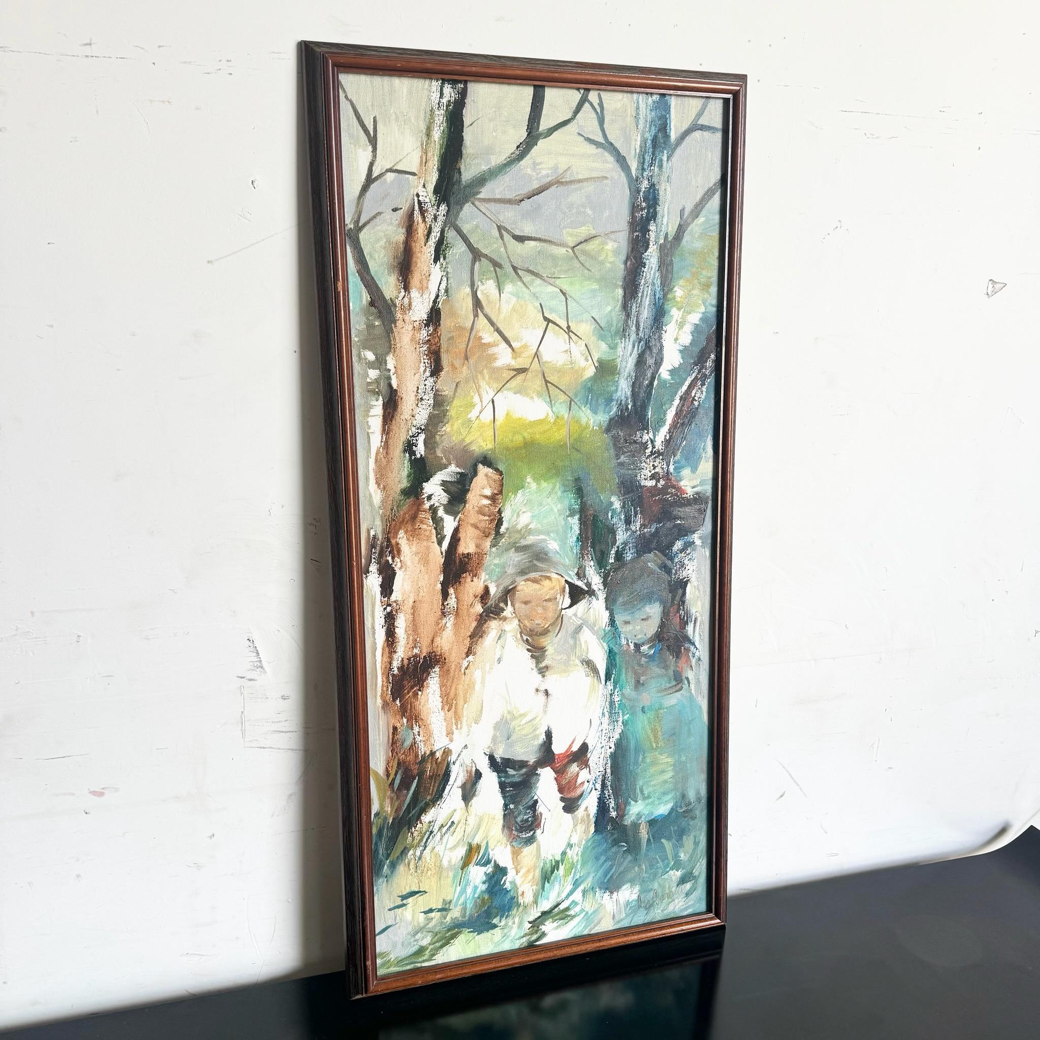Unknown Vintage Asian Framed Watercolor Painting of Man in Nature For Sale