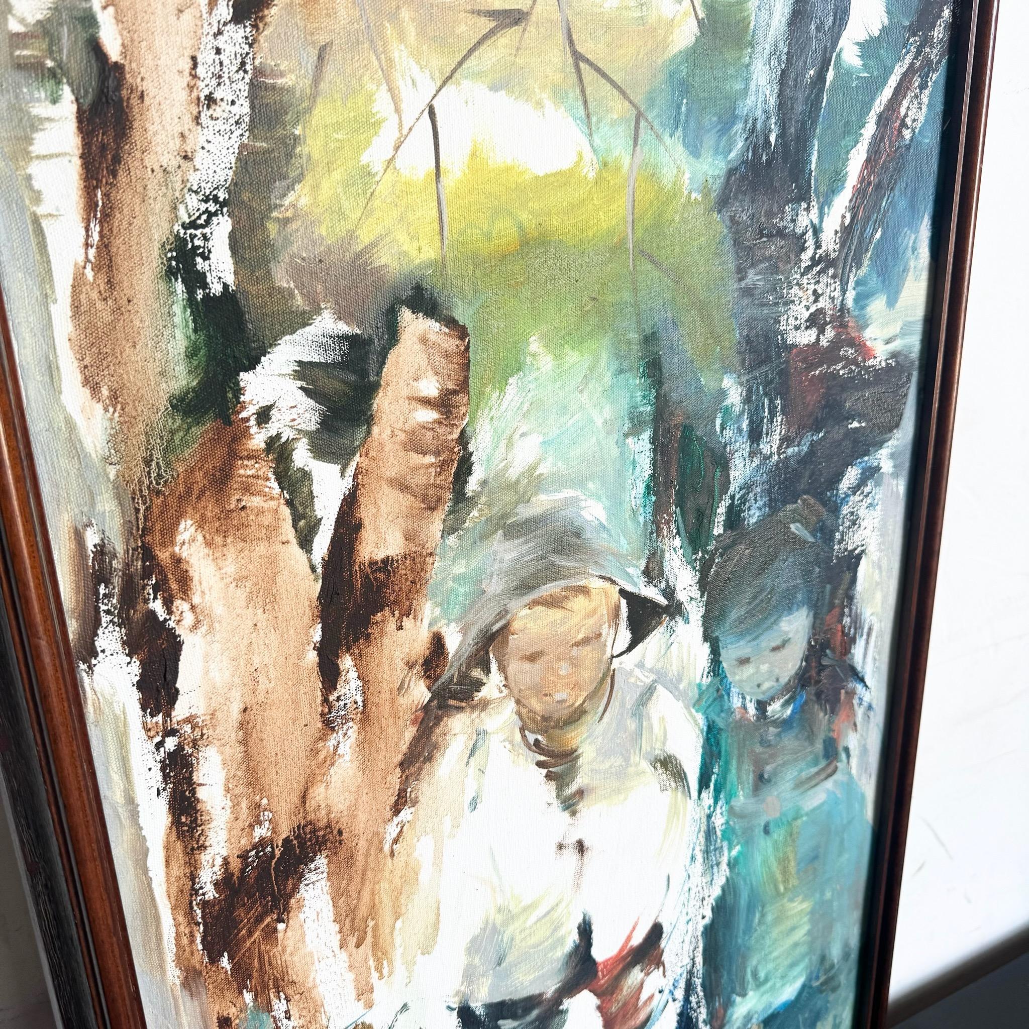 20th Century Vintage Asian Framed Watercolor Painting of Man in Nature For Sale