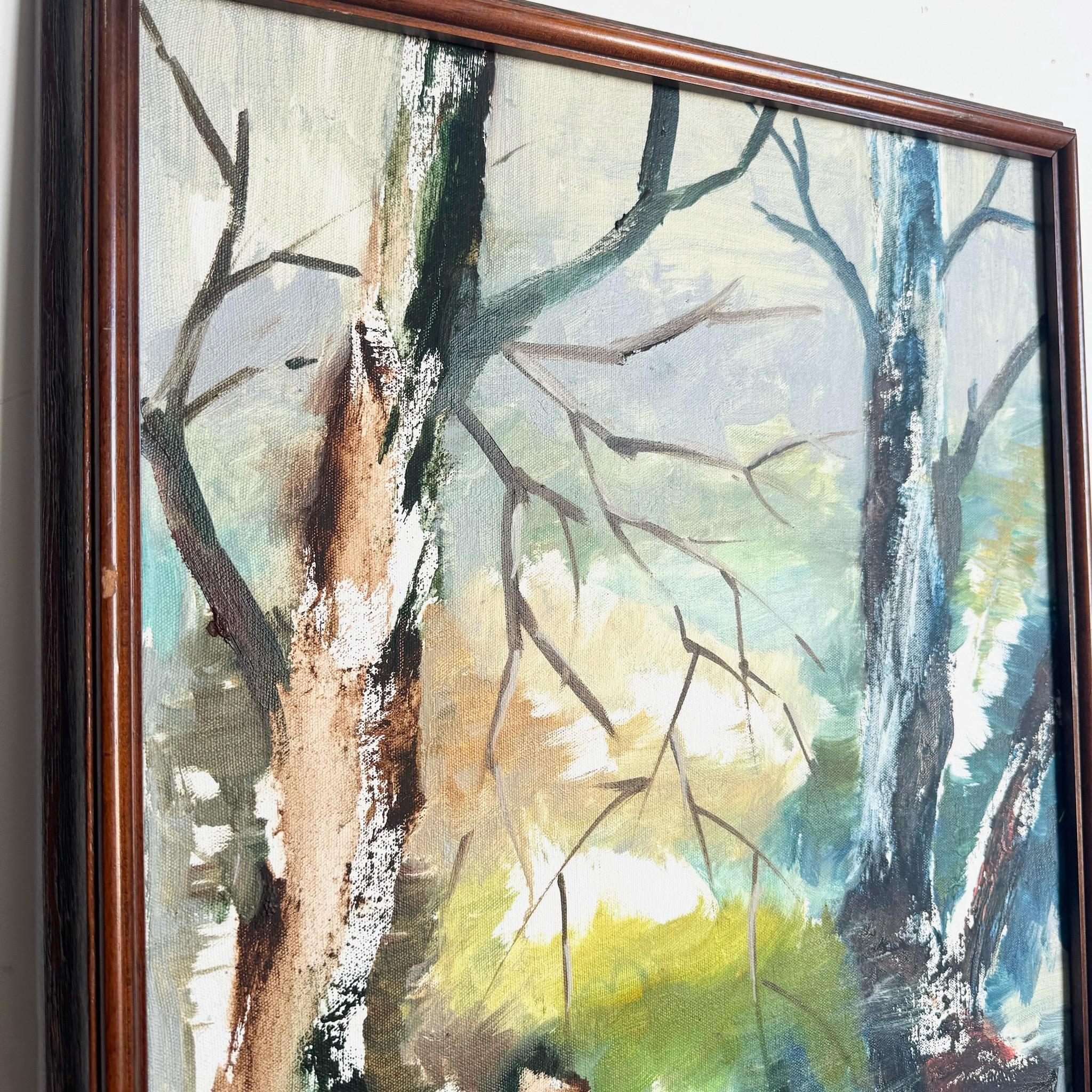 Vintage Asian Framed Watercolor Painting of Man in Nature For Sale 1