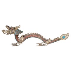 Vintage Asian Gemstone Inlaid Filigree Dragon Sculpture