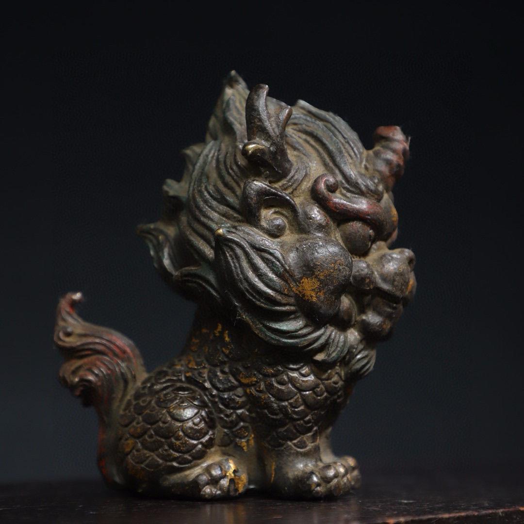 20th Century Vintage Asian Gilt Bronze Auspicious Oriental Beast Statue For Sale