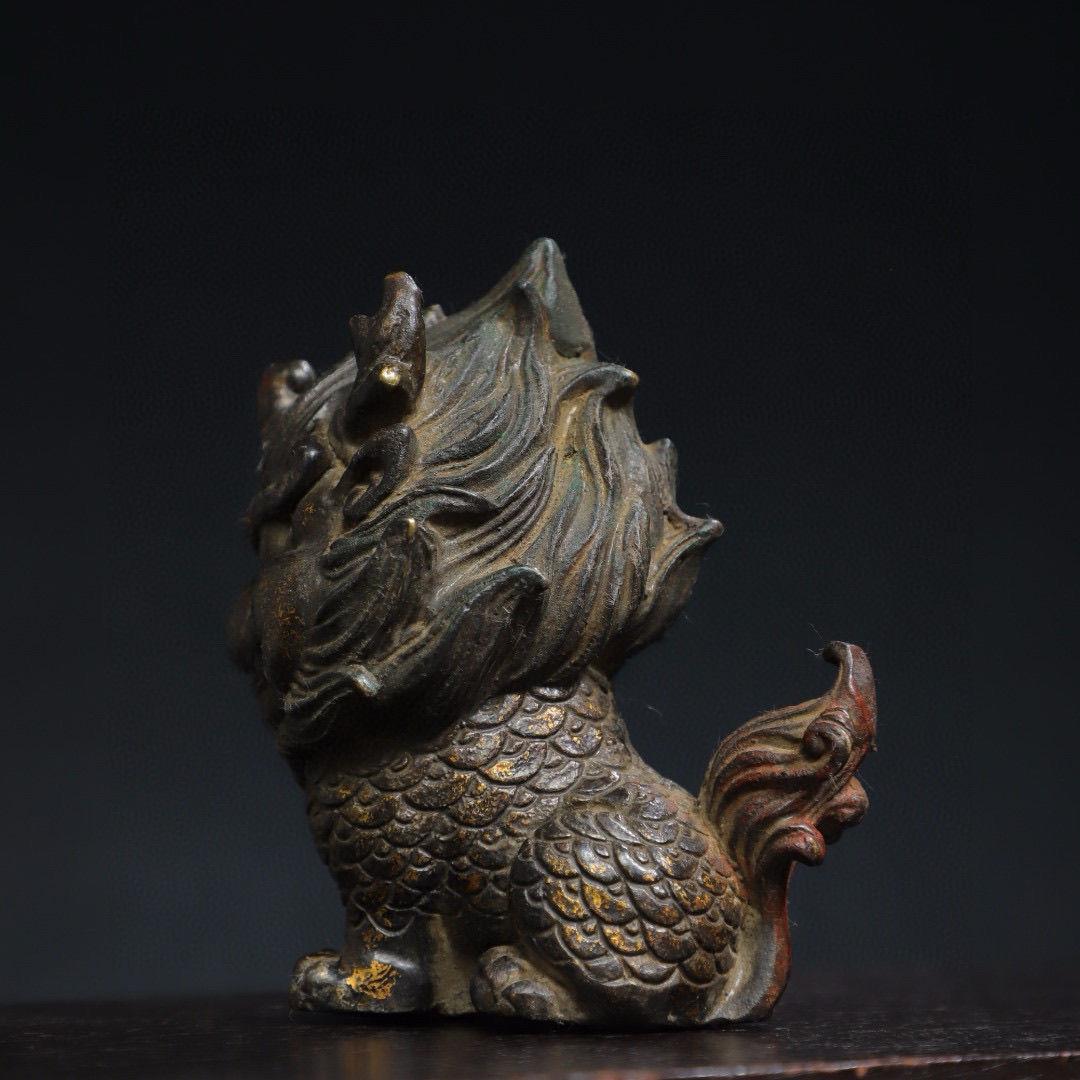 Vintage Asian Gilt Bronze Auspicious Oriental Beast Statue For Sale 1