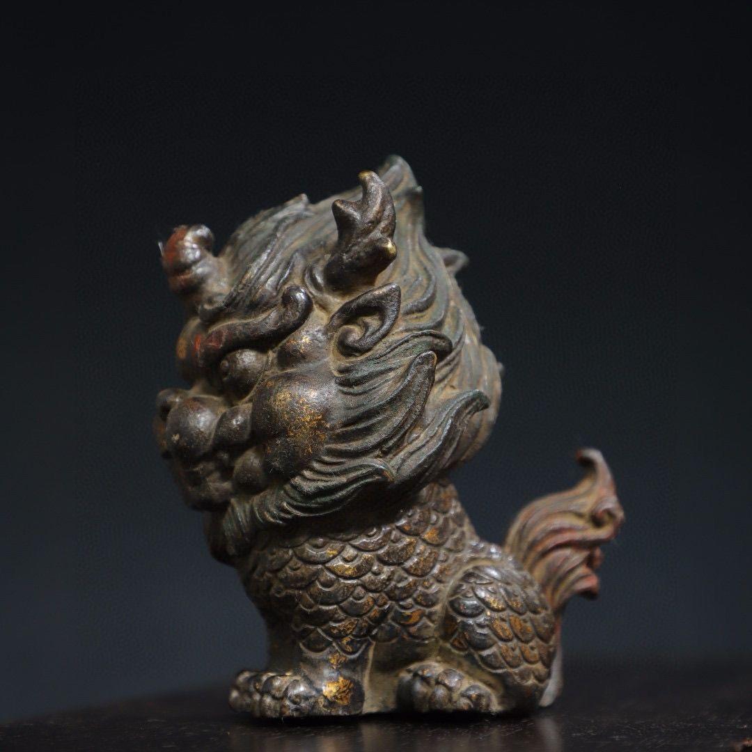Vintage Asian Gilt Bronze Auspicious Oriental Beast Statue For Sale 2
