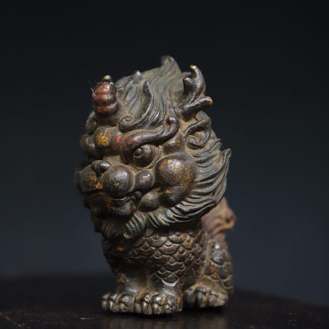 Vintage Asian Gilt Bronze Auspicious Oriental Beast Statue For Sale 3
