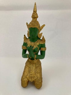 Vintage Asian Gilt Bronze Thai kneeling Sacred Angel Teppanom 1950s