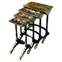 Vintage Asian Gilt Dragon Nesting Tables - Set of 4
