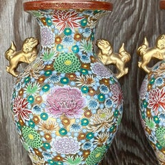 Vintage Asian Gilt Floral Table Lamps, Pair