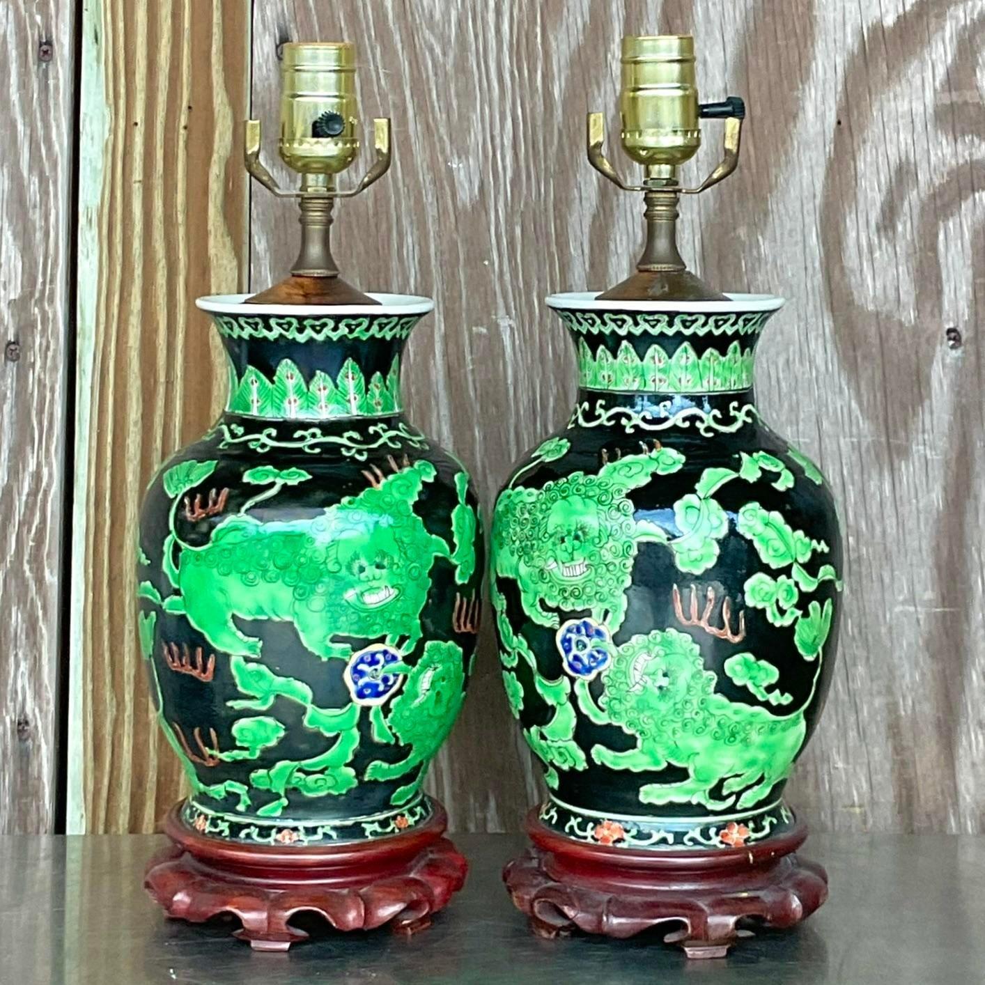Vintage Asian Ginger Jar Dragon Lamps - a Pair In Good Condition For Sale In west palm beach, FL