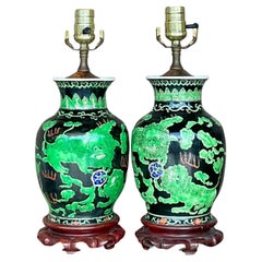 Paire de lampes dragon asiatiques en jarre de gingembre