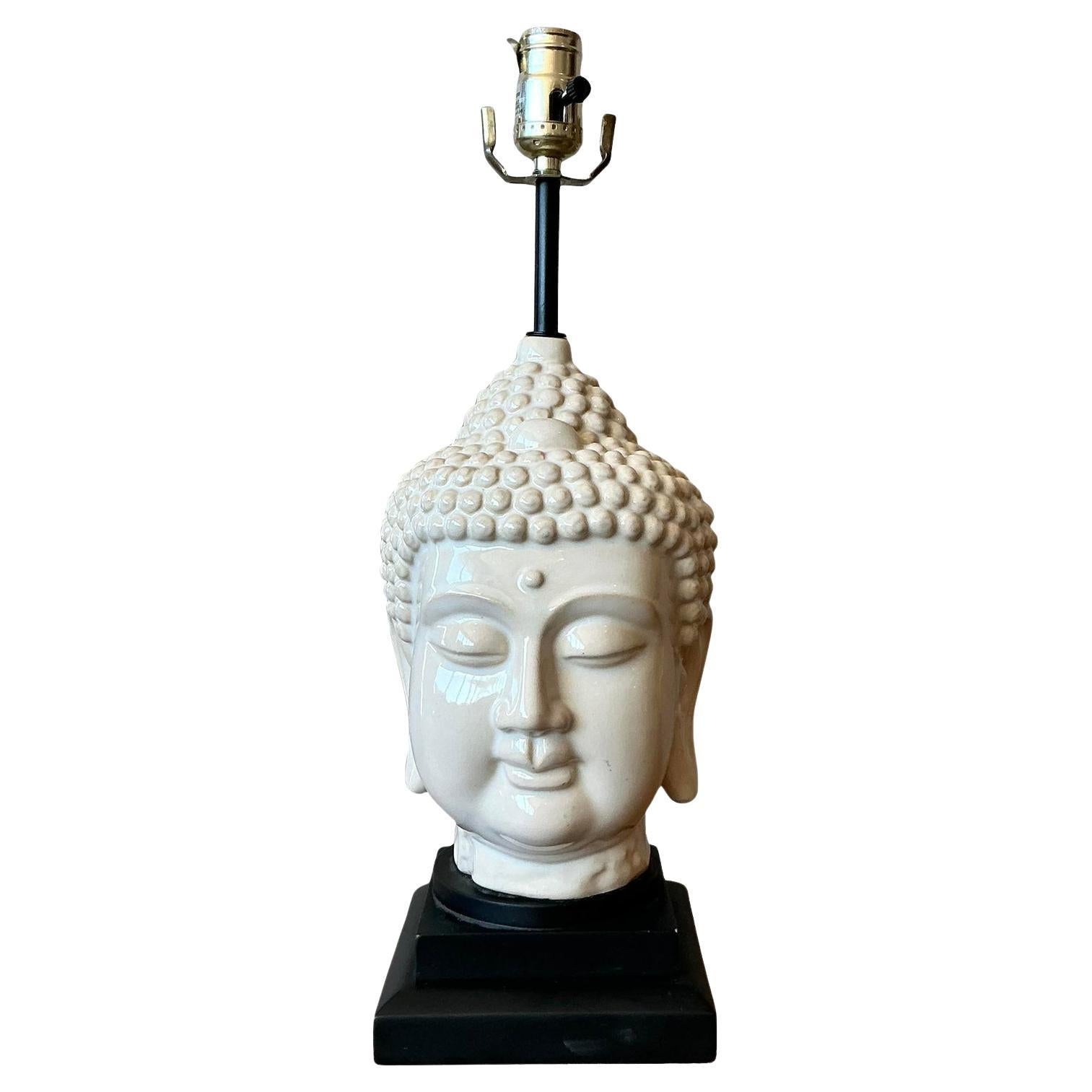 Lampe bouddah asiatique vintage en céramique émaillée