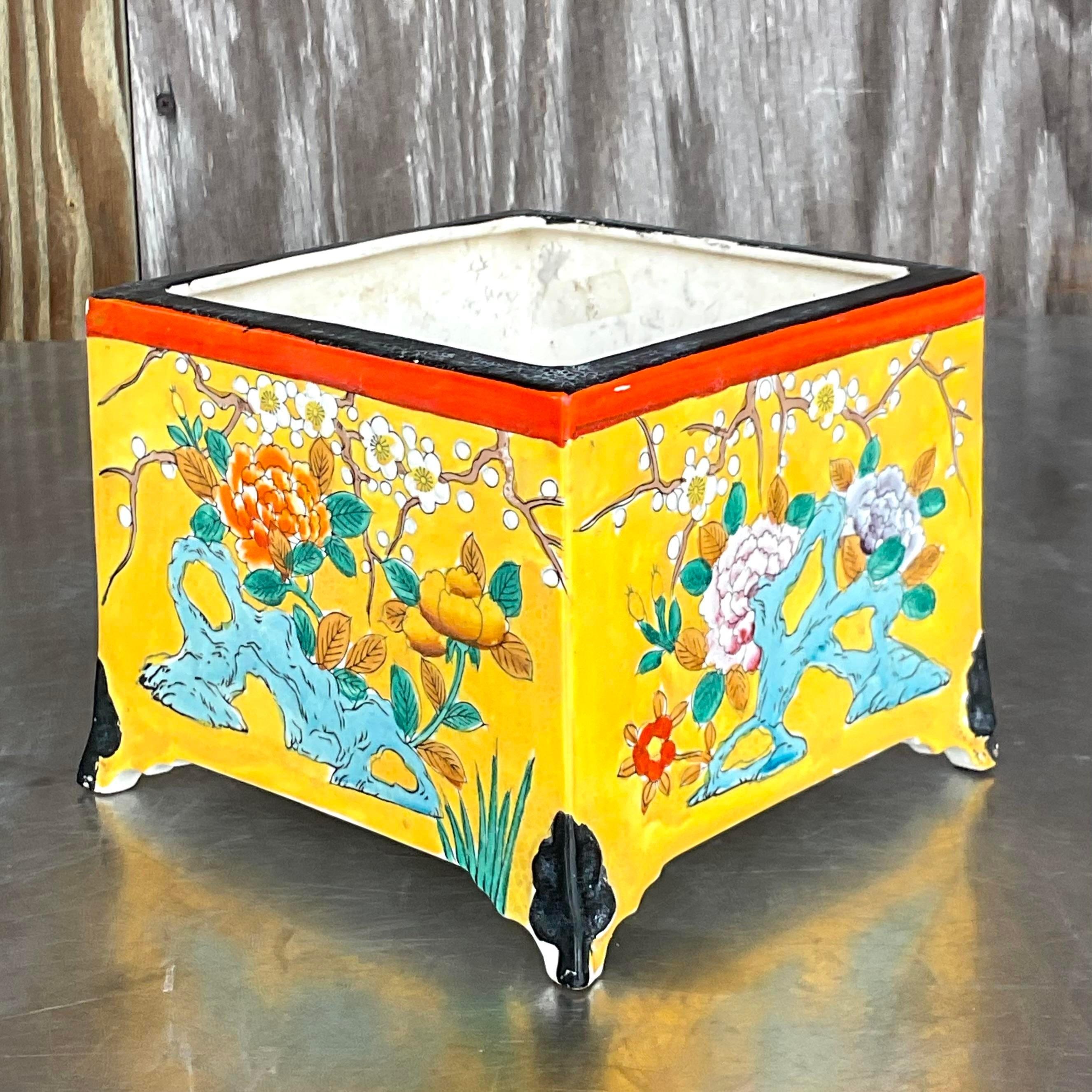 Cinese Cache Pot asiatico d'epoca in ceramica smaltata in vendita