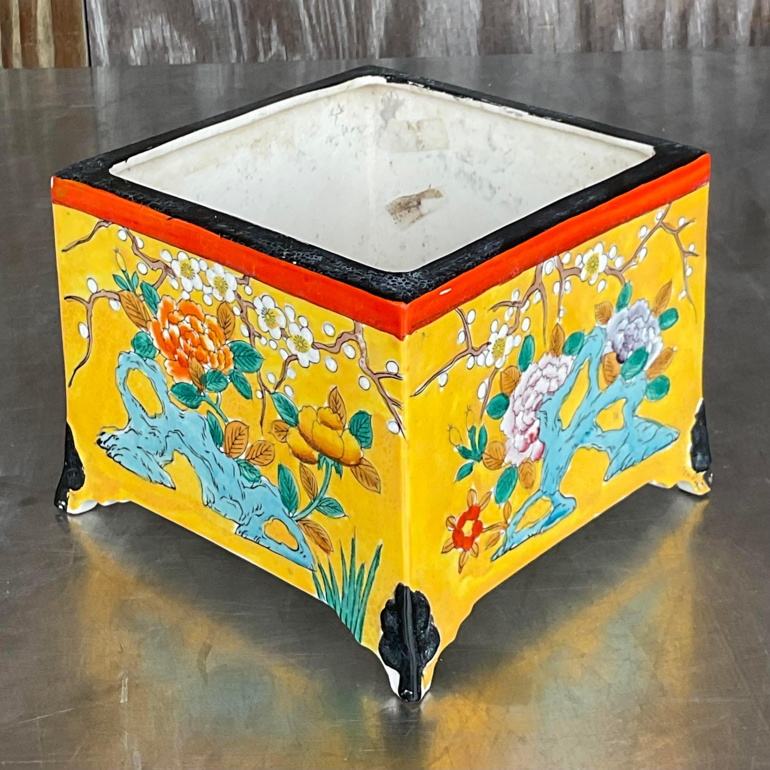 Smaltato Cache Pot asiatico d'epoca in ceramica smaltata in vendita