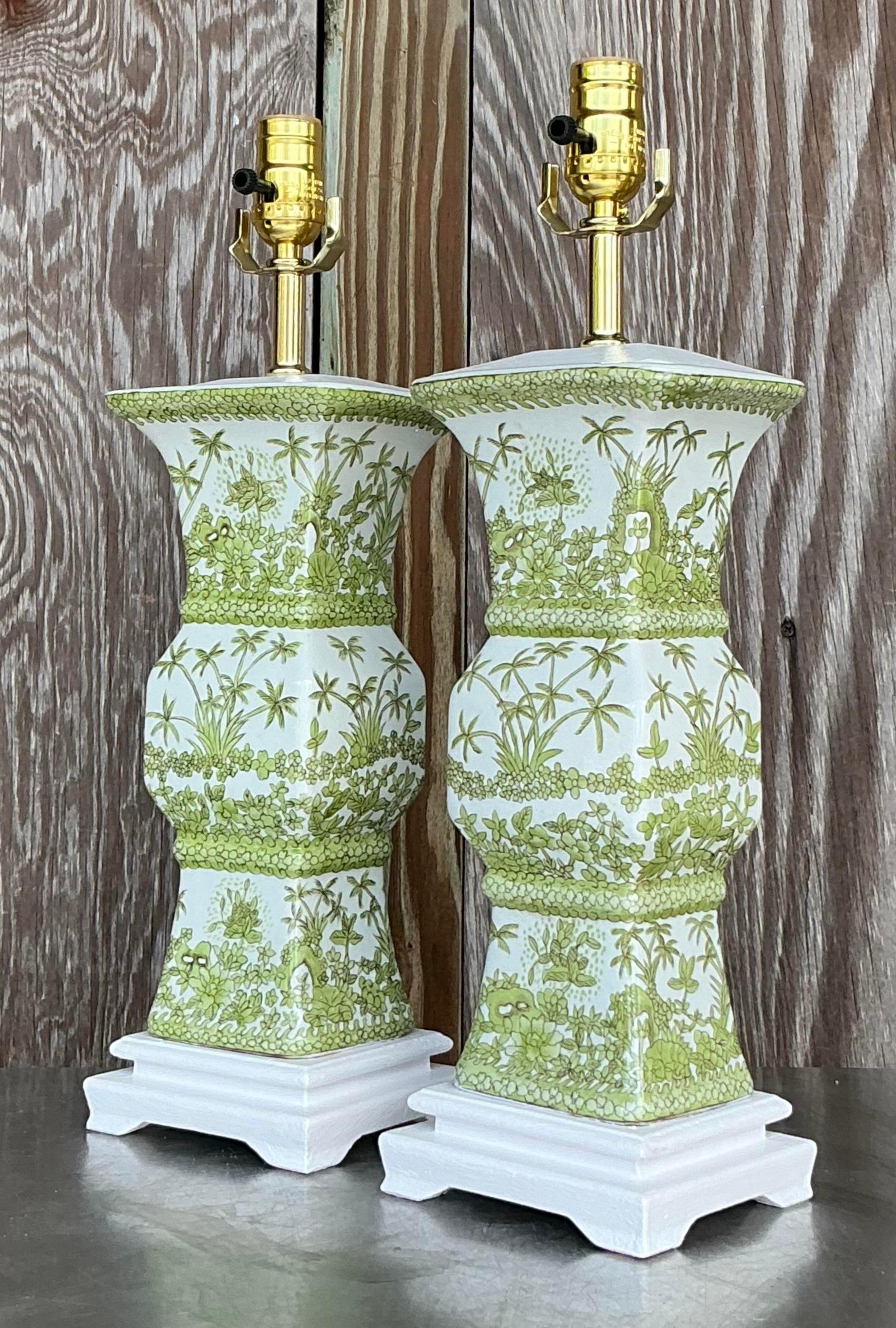 Vintage Asian Glazed Ceramic Chinoiserie Lamps - a Pair 1