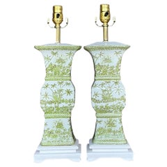 Vintage Asian Glazed Ceramic Chinoiserie Lamps - a Pair