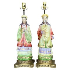 Asiatische glasierte Keramik-Kaiser-Lampen - ein Paar