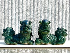 Vintage Asian Glazed Ceramic Foo Dogs - a Pair