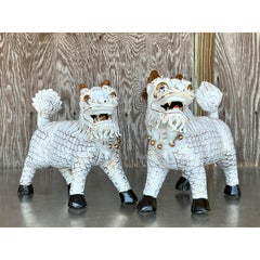 Vintage Asian Glazed Ceramic Foo Dogs - A Pair