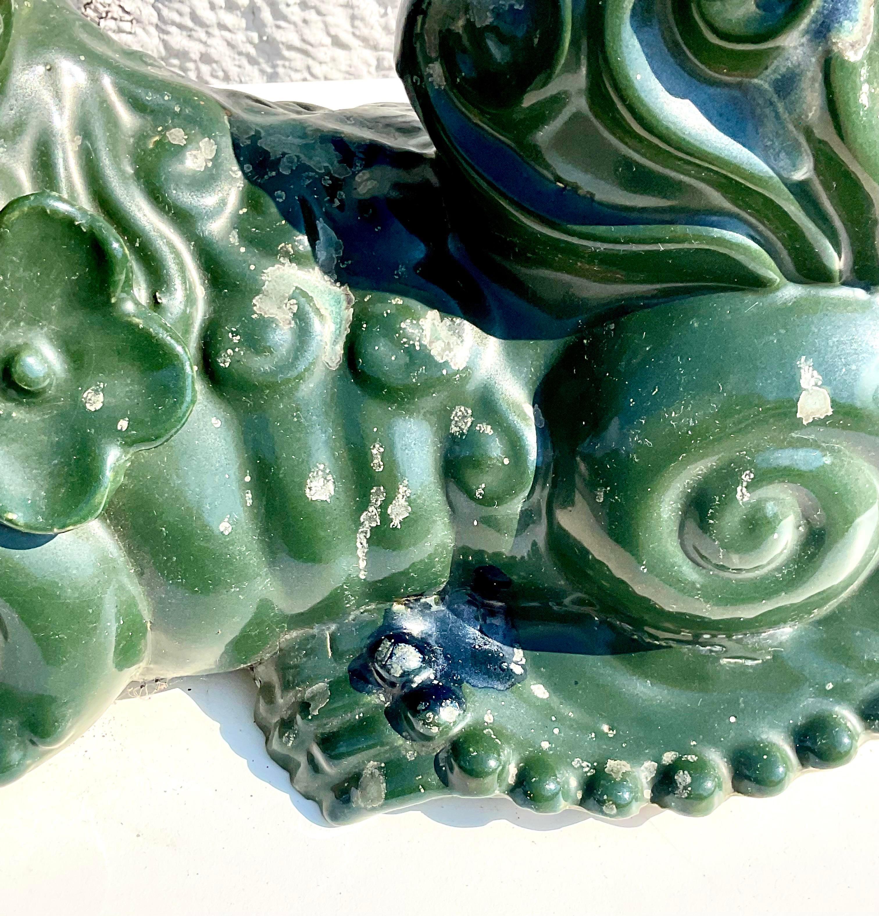 Vintage Asian Glazed Ceramic Foo Dogs - a Pair For Sale 1