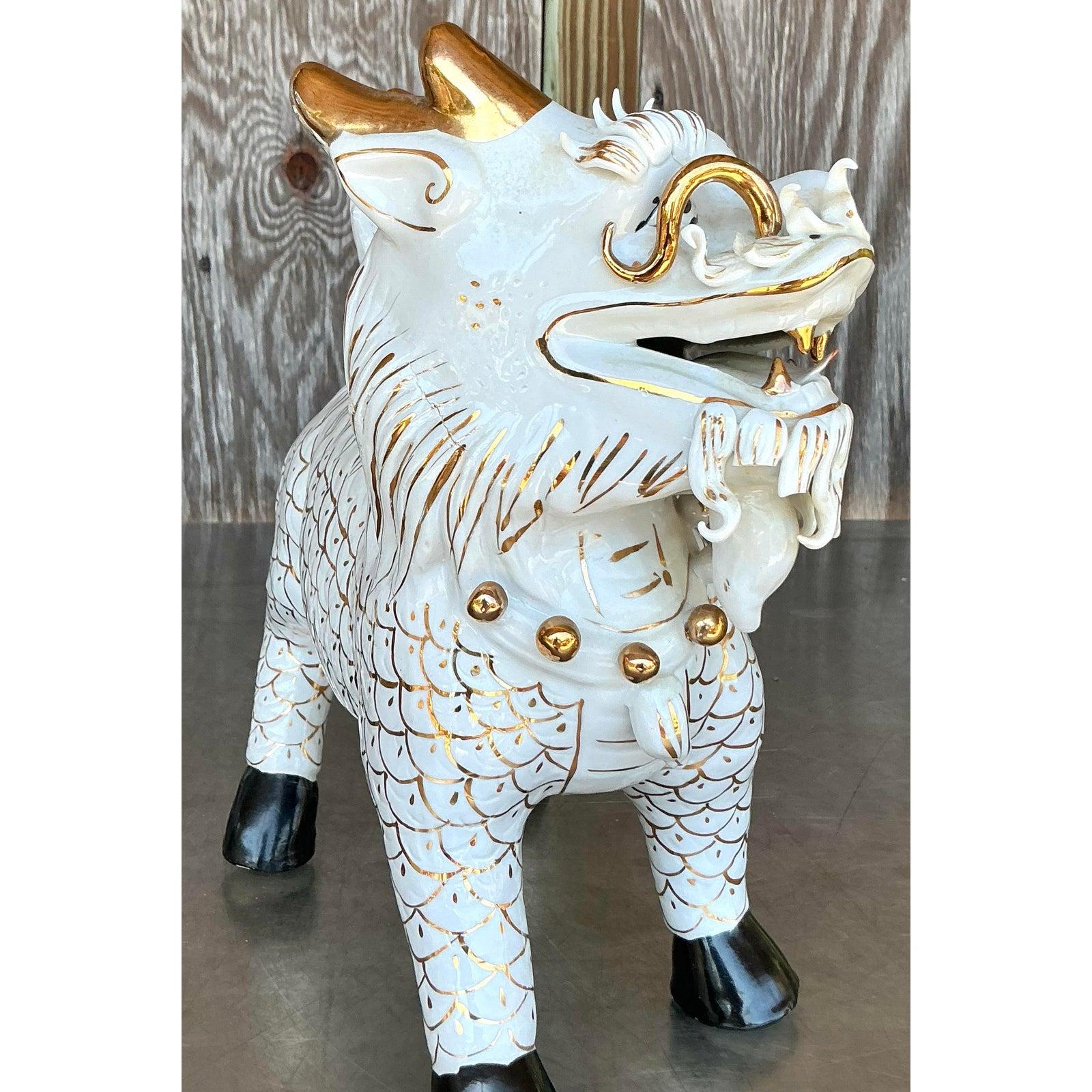 Vintage Asian Glazed Ceramic Foo Dogs - A Pair For Sale 1