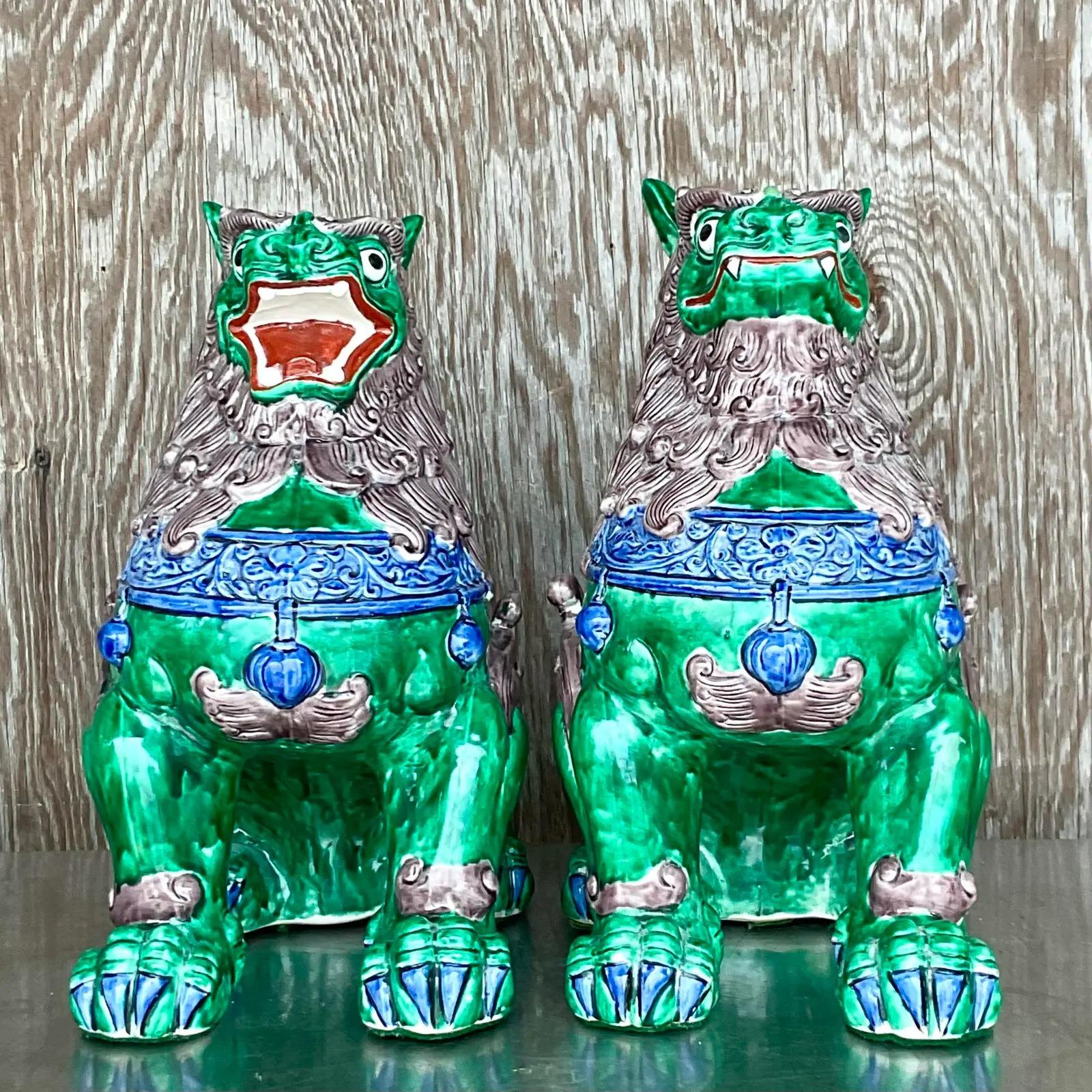 Vintage Asian Glazed Ceramic Foo Dogs - a Pair For Sale 3