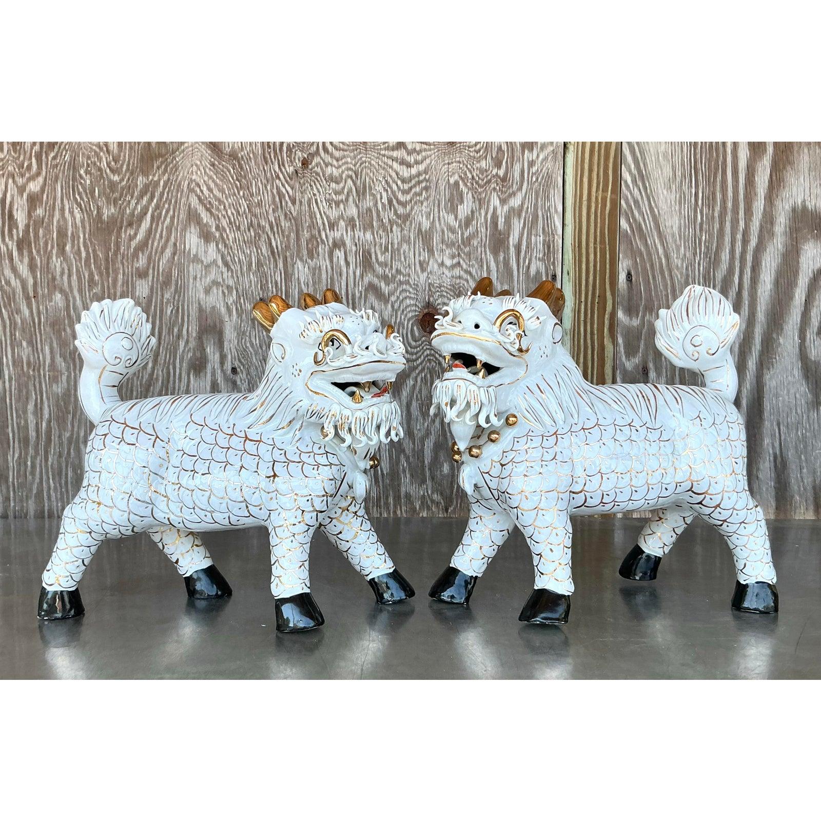 Vintage Asian Glazed Ceramic Foo Dogs - A Pair For Sale 2