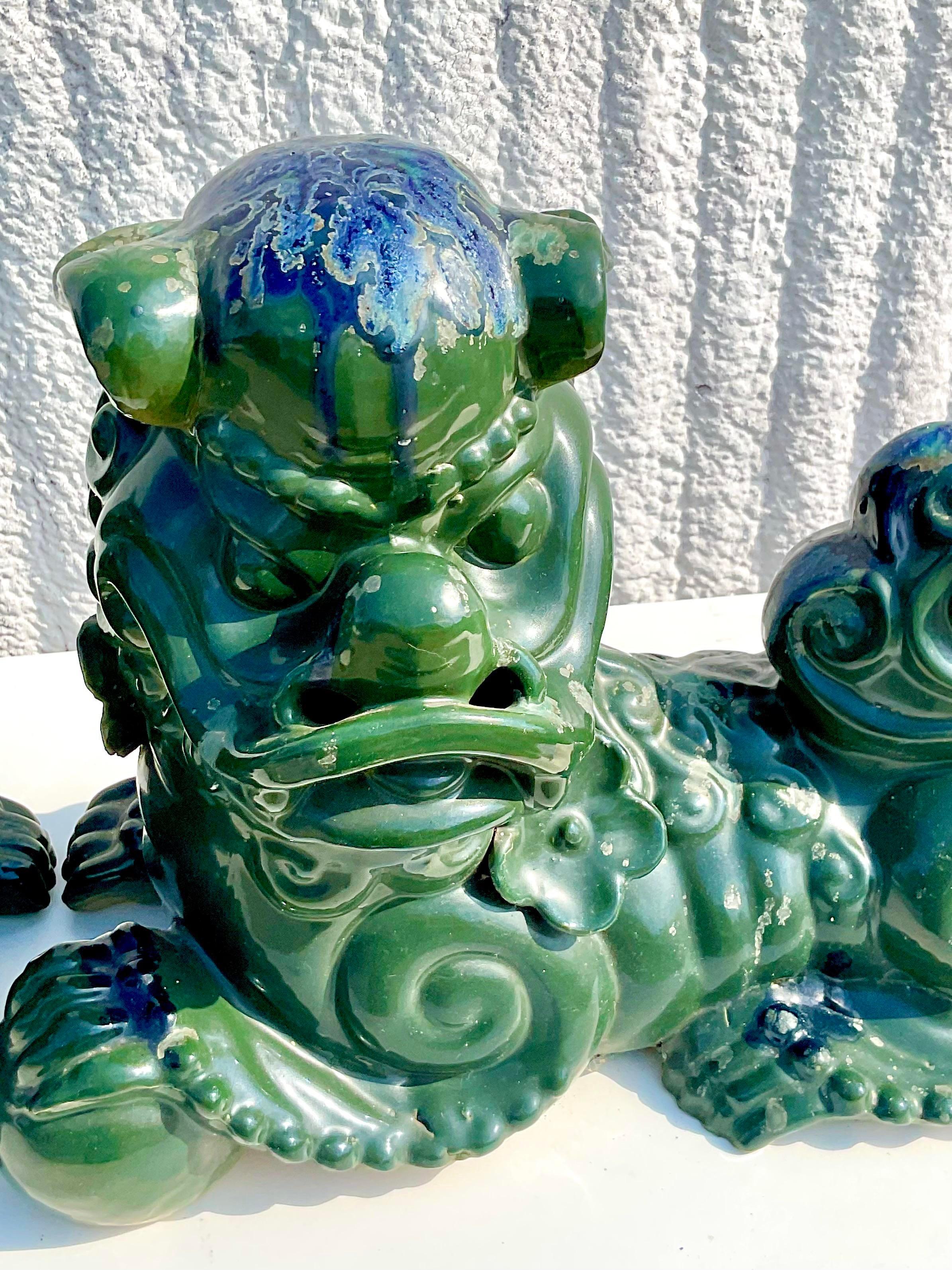 Vintage Asian Glazed Ceramic Foo Dogs - a Pair For Sale 3