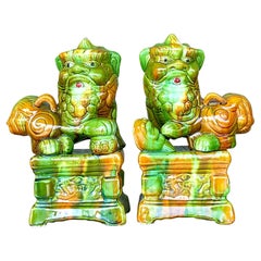 Cani Foo in ceramica smaltata asiatica vintage - una coppia