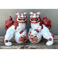 Vintage Asian Glazed Ceramic Foo Dogs - Set of 2