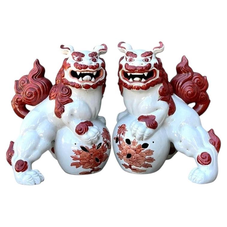 Vintage Asian Glazed Ceramic Foo Dogs - Set of 2