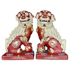 Vintage Asian Glazed Ceramic Foo Dogs - Set of Two