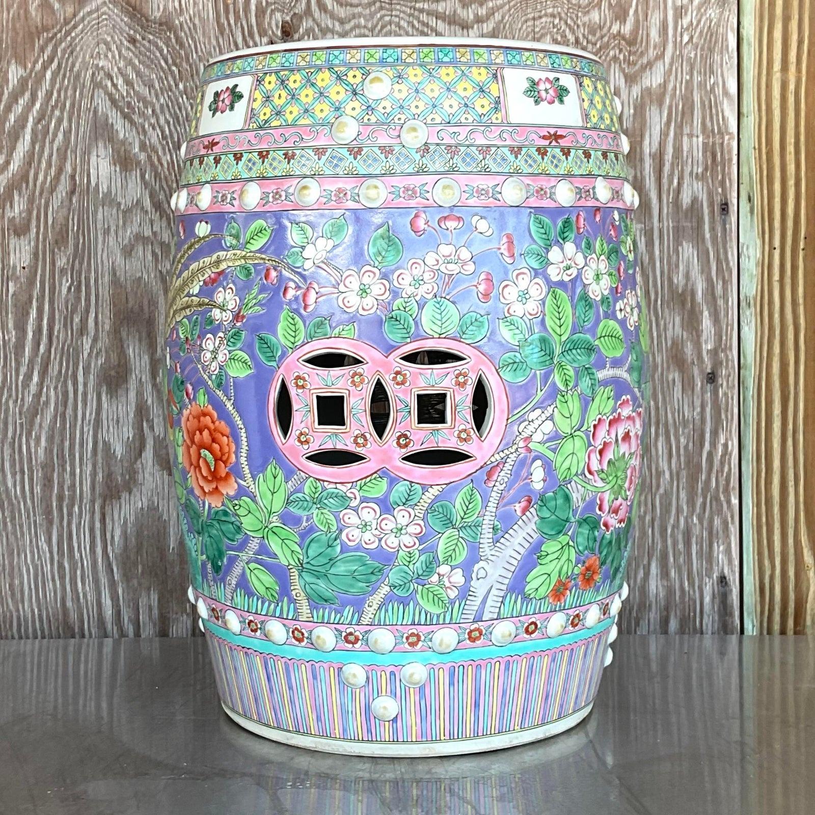 Vintage Asian Glazed Ceramic Garden Stools, Set of Two 2