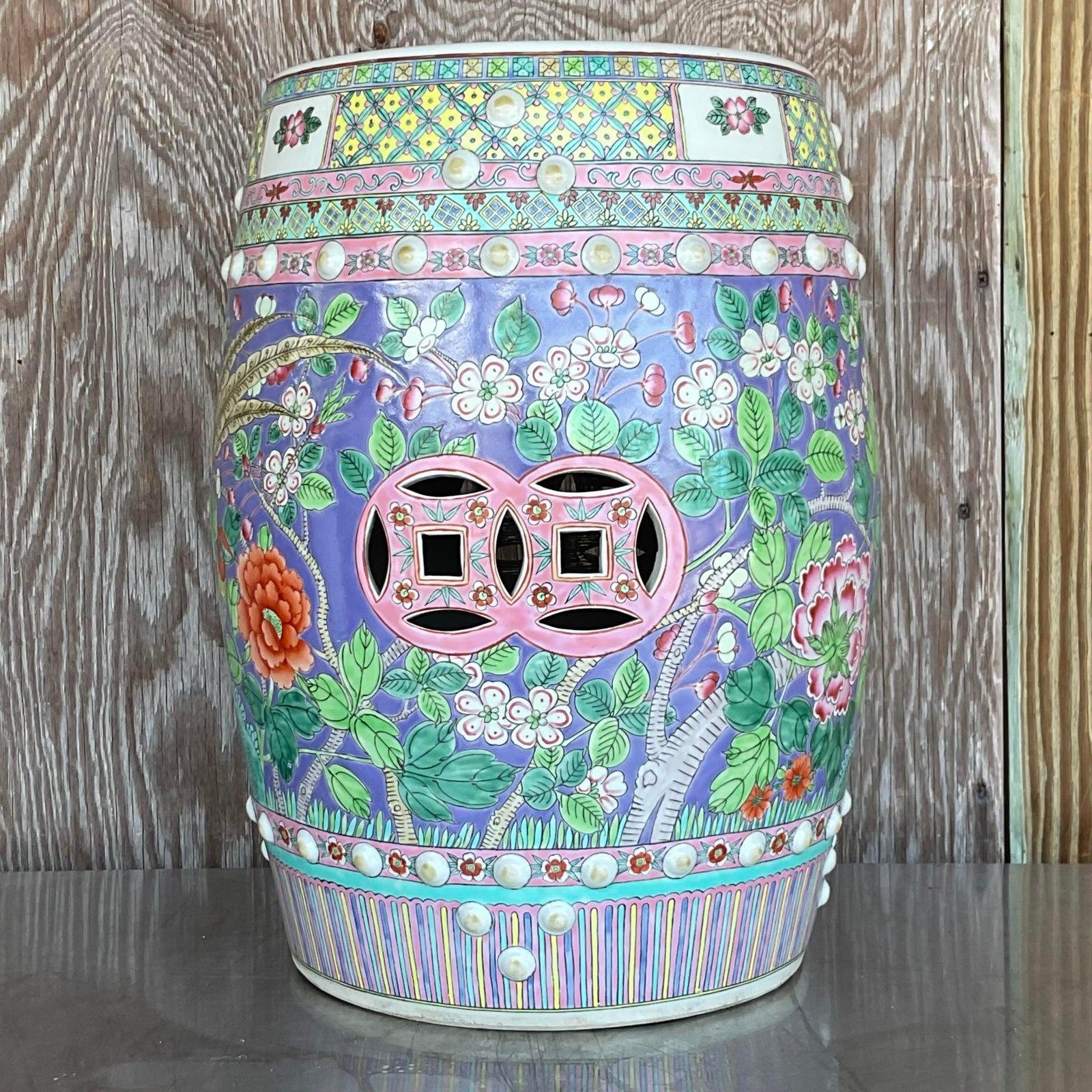 Vintage Asian Glazed Ceramic Garden Stools, Set of Two 3