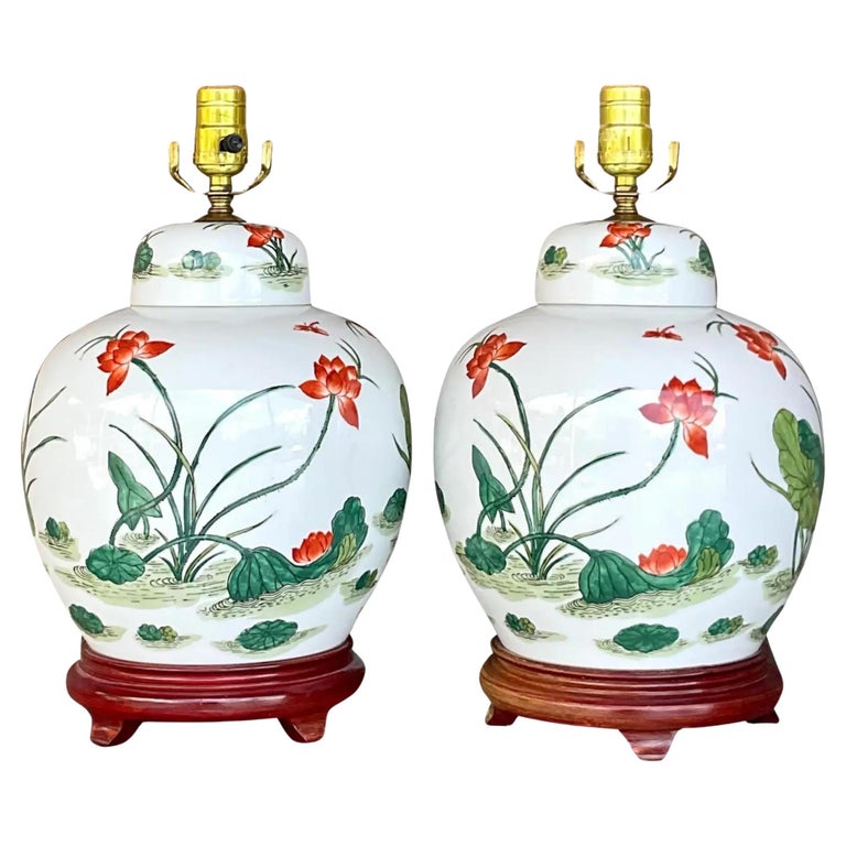 Vintage Boho Smoked Glass Ginger Jar Lamps - a Pair For Sale at 1stDibs
