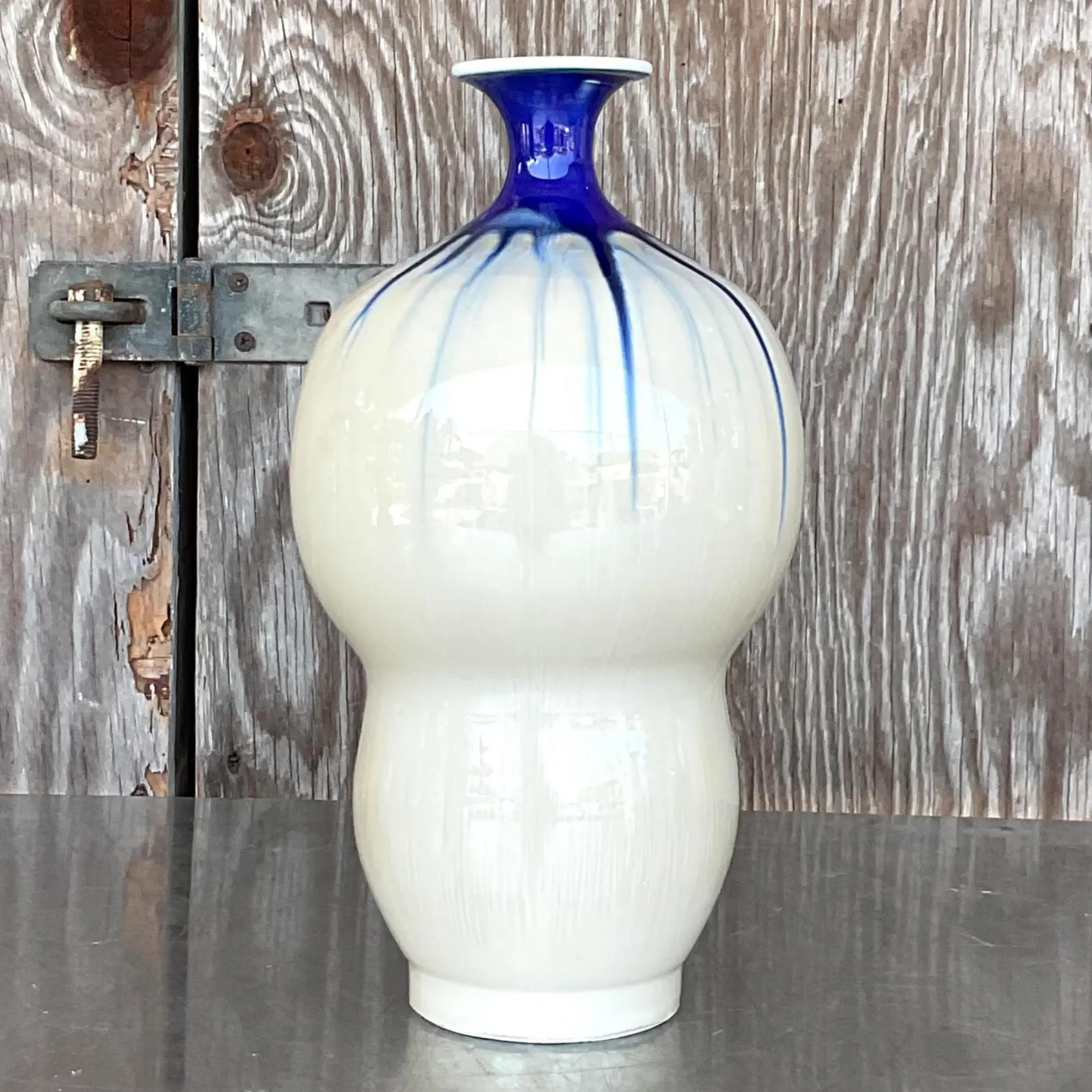 Chinese Vintage Asian Glazed Ceramic Gourd Vase For Sale