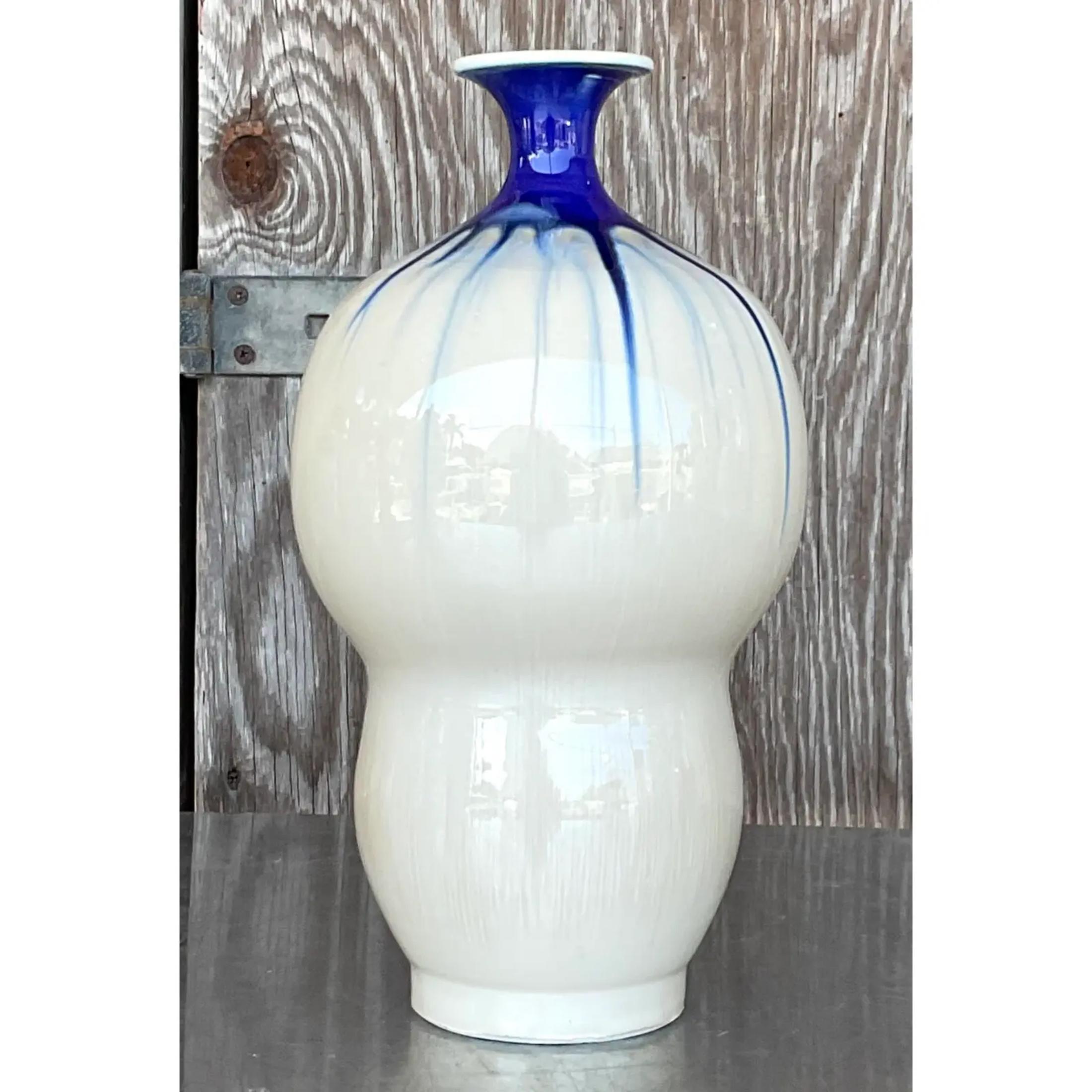 20th Century Vintage Asian Glazed Ceramic Gourd Vase For Sale