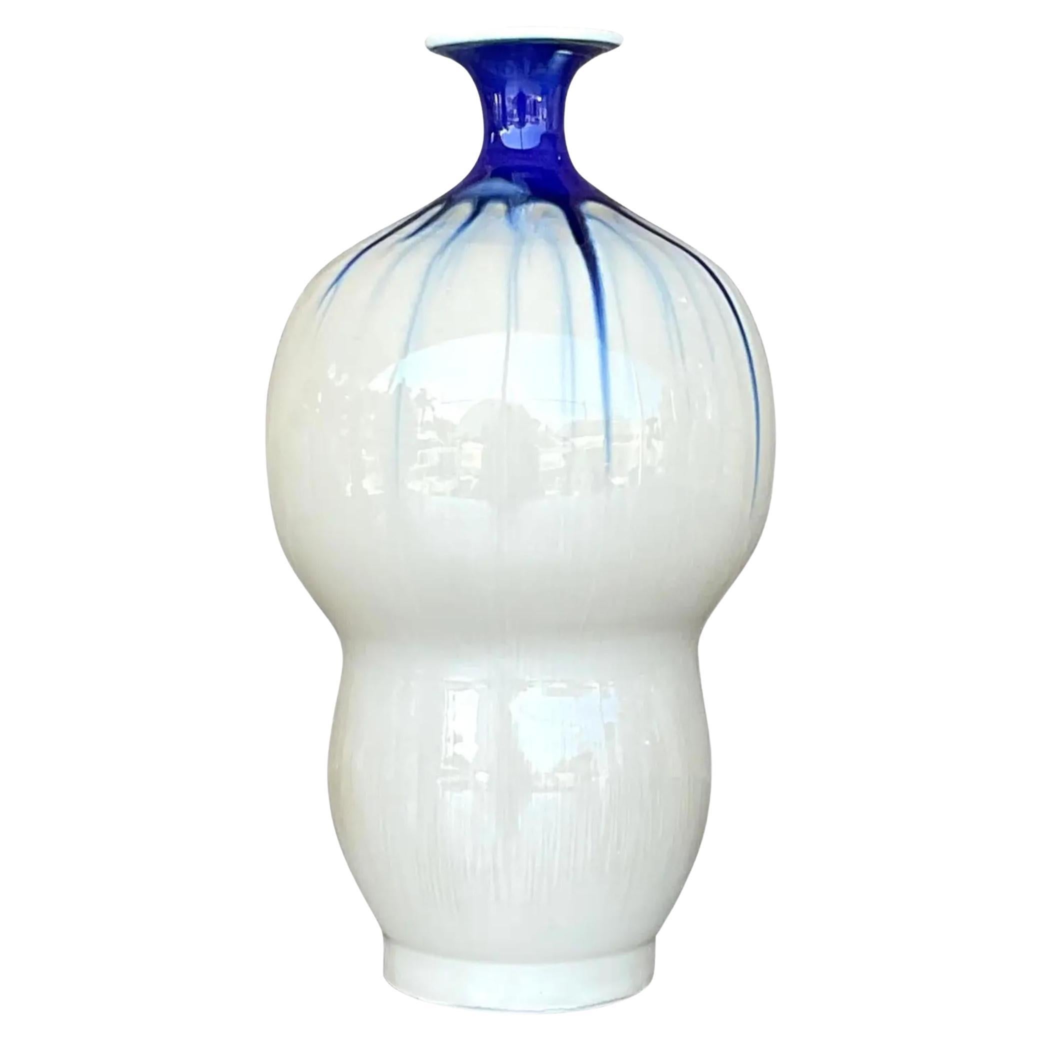 Vintage Asian Glazed Ceramic Gourd Vase For Sale