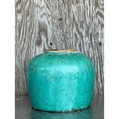 Vintage Asian Glazed Ceramic Jar