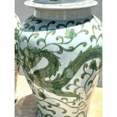 Vintage Asian Glazed Ceramic Lidded Urns - A Pair