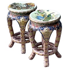 Vintage Asian glasierte Keramik niedrigen Hocker - ein Paar