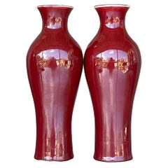 Vintage Asian Glazed Ceramic “Sang De Boeuf” Vases - a Pair