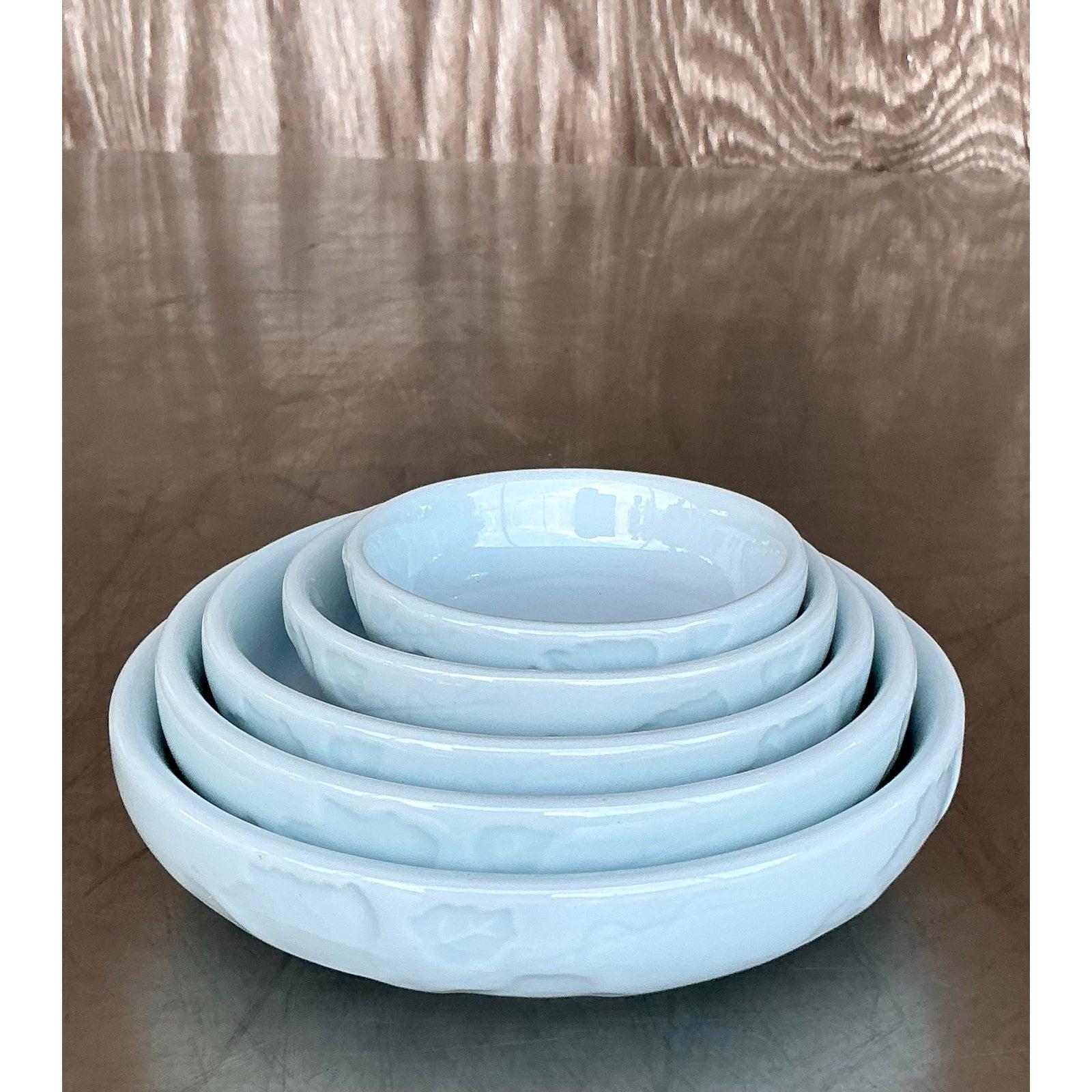 Céramique Bols empilables asiatiques vintage en céramique émaillée - Lot de 5 en vente