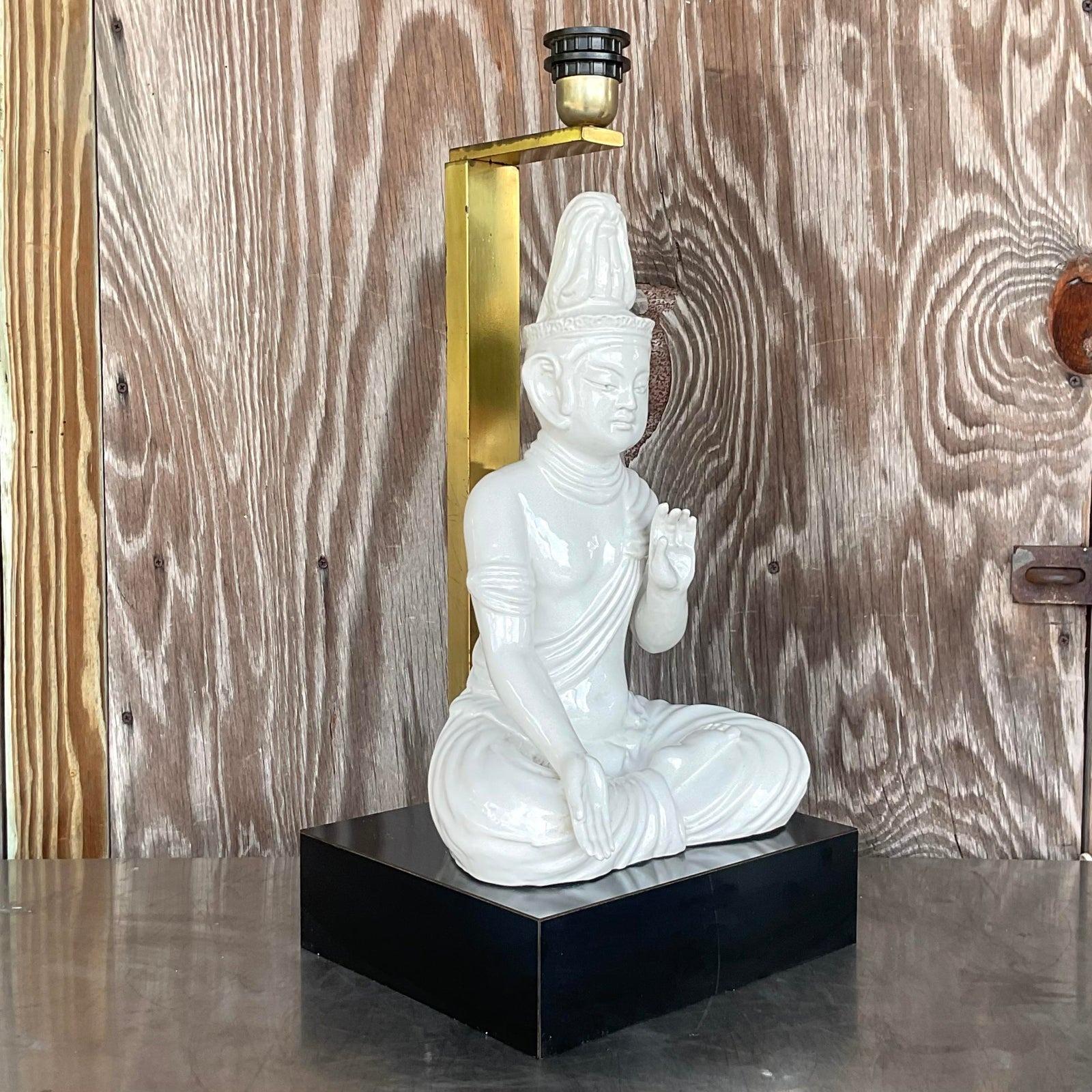 Lampe de table asiatique vintage en céramique émaillée Bon état - En vente à west palm beach, FL