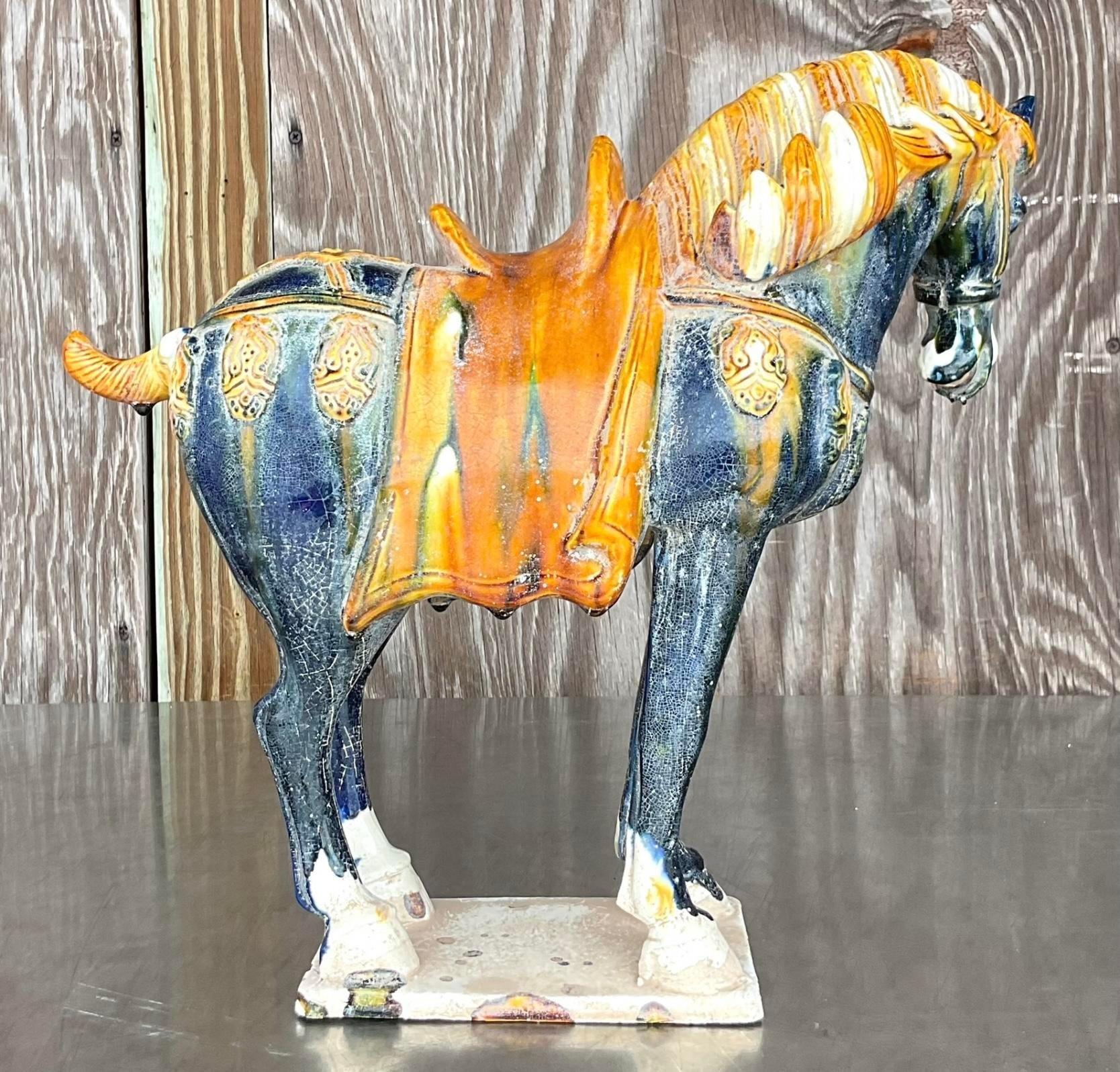 20th Century Vintage Asian Glazed Ceramic Tang Horse For Sale