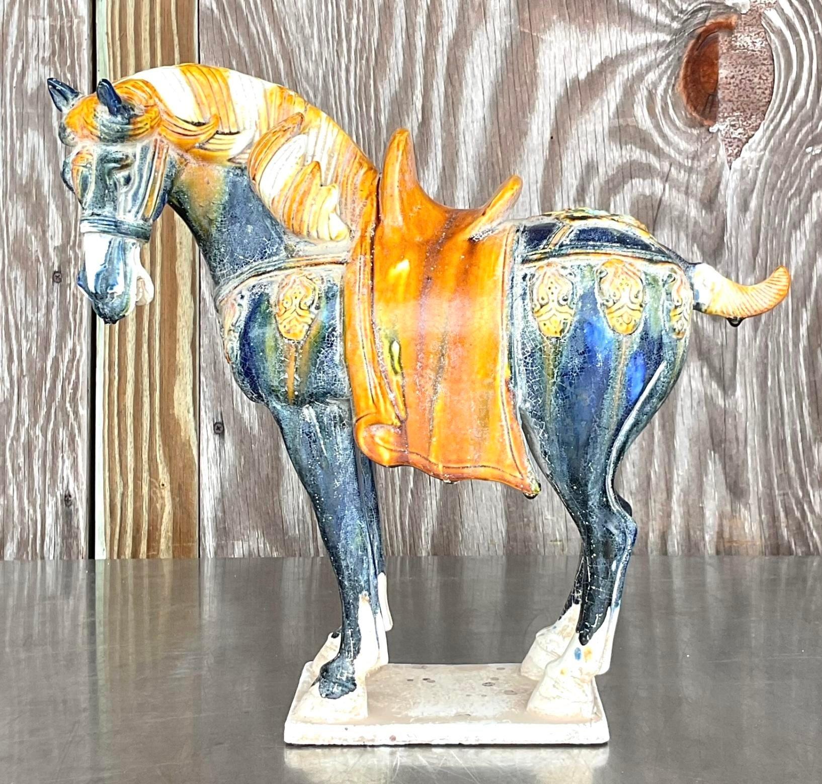 Vintage Asian Glazed Ceramic Tang Horse For Sale 1