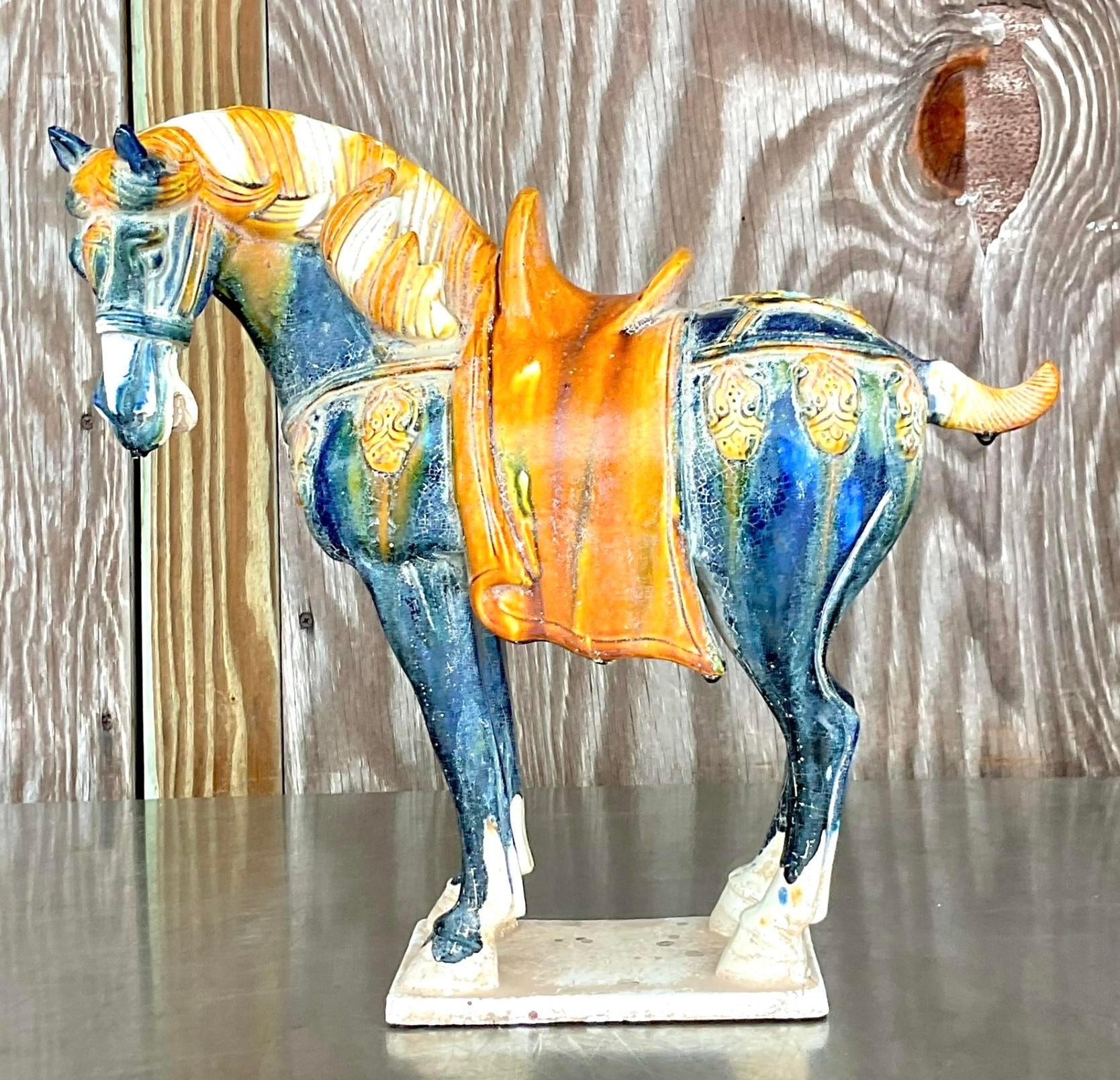 Vintage Asian Glazed Ceramic Tang Horse For Sale 2