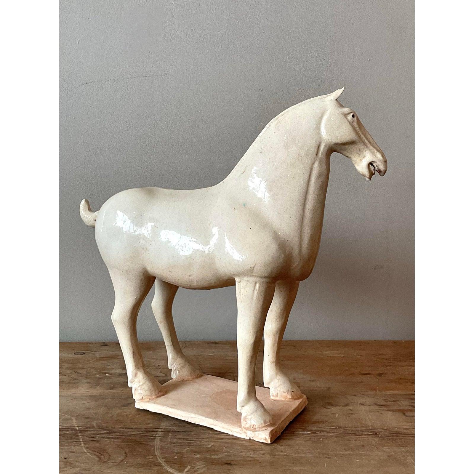 Cineserie Cavallo del tempio in ceramica smaltata asiatica vintage in vendita