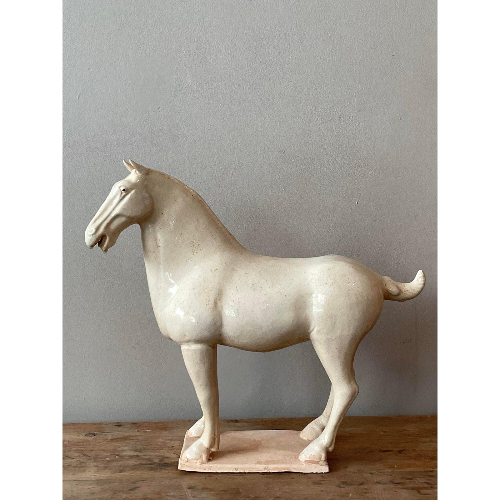 Ceramica Cavallo del tempio in ceramica smaltata asiatica vintage in vendita